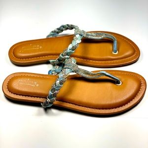 Palms Rhinestone Blue Jeweled Gemstone Women’s Flip Flops